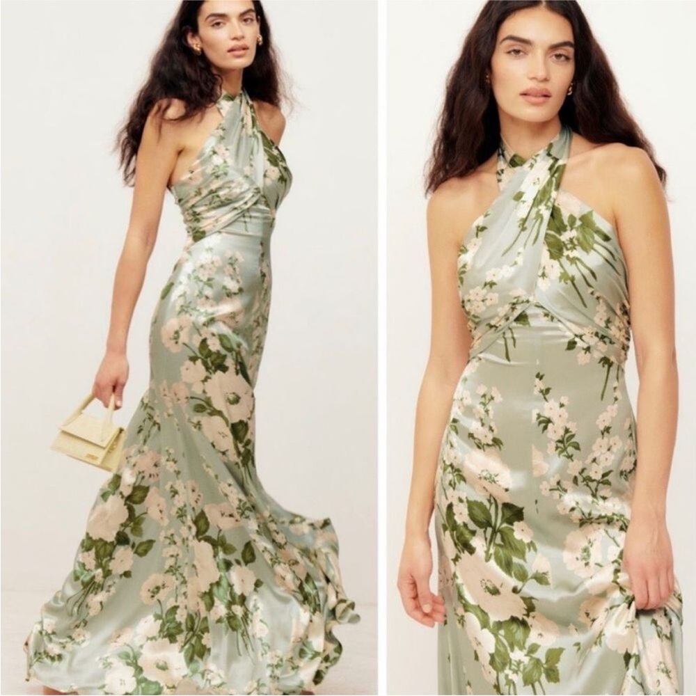 Reformation formal silk dress Tarragon